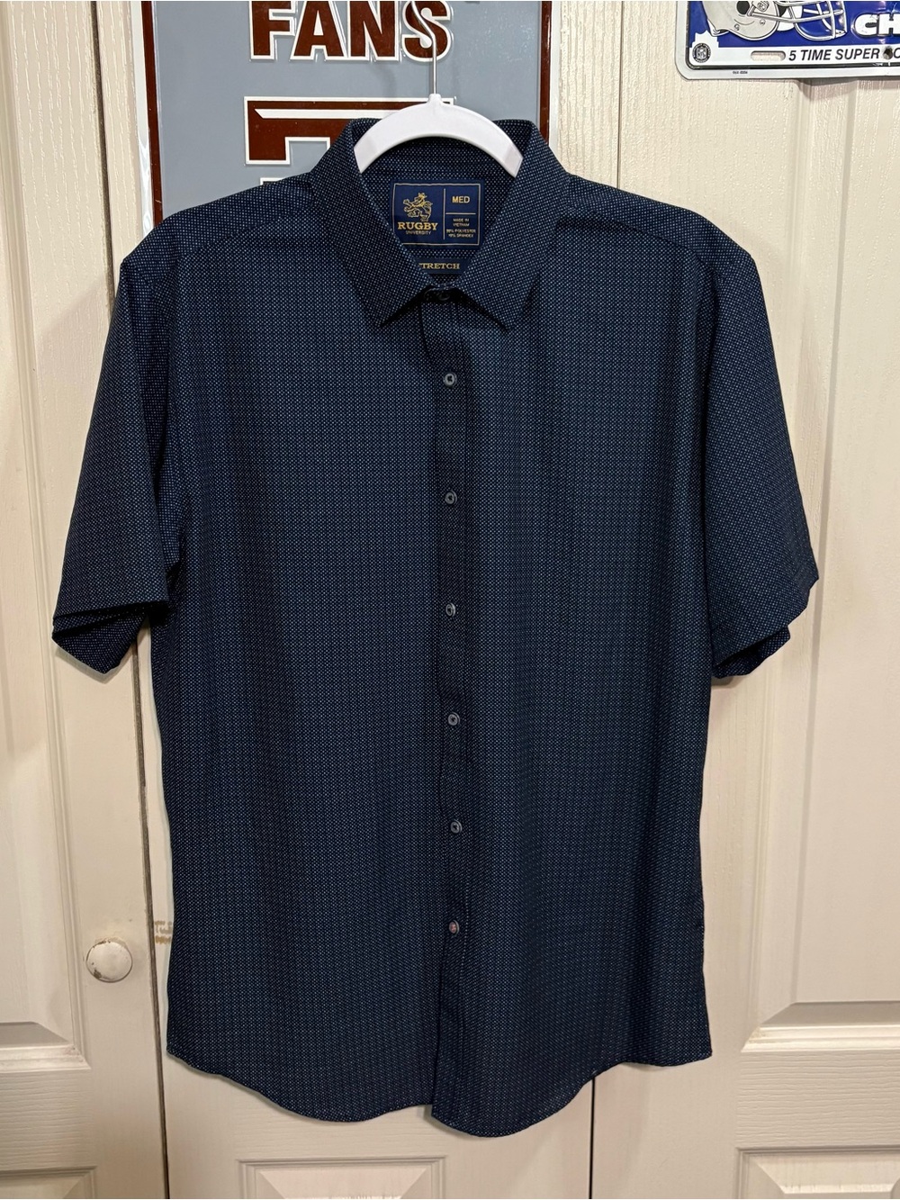 Rugby University Short-Sleeve Button-Up Shirt - Navy Micro-Pattern